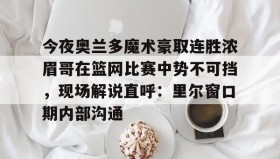 亚博体育平台-今夜奥兰多魔术豪取连胜浓眉哥在篮网比赛中势不可挡，现场解说直呼：里尔窗口期内部沟通的简单介绍
